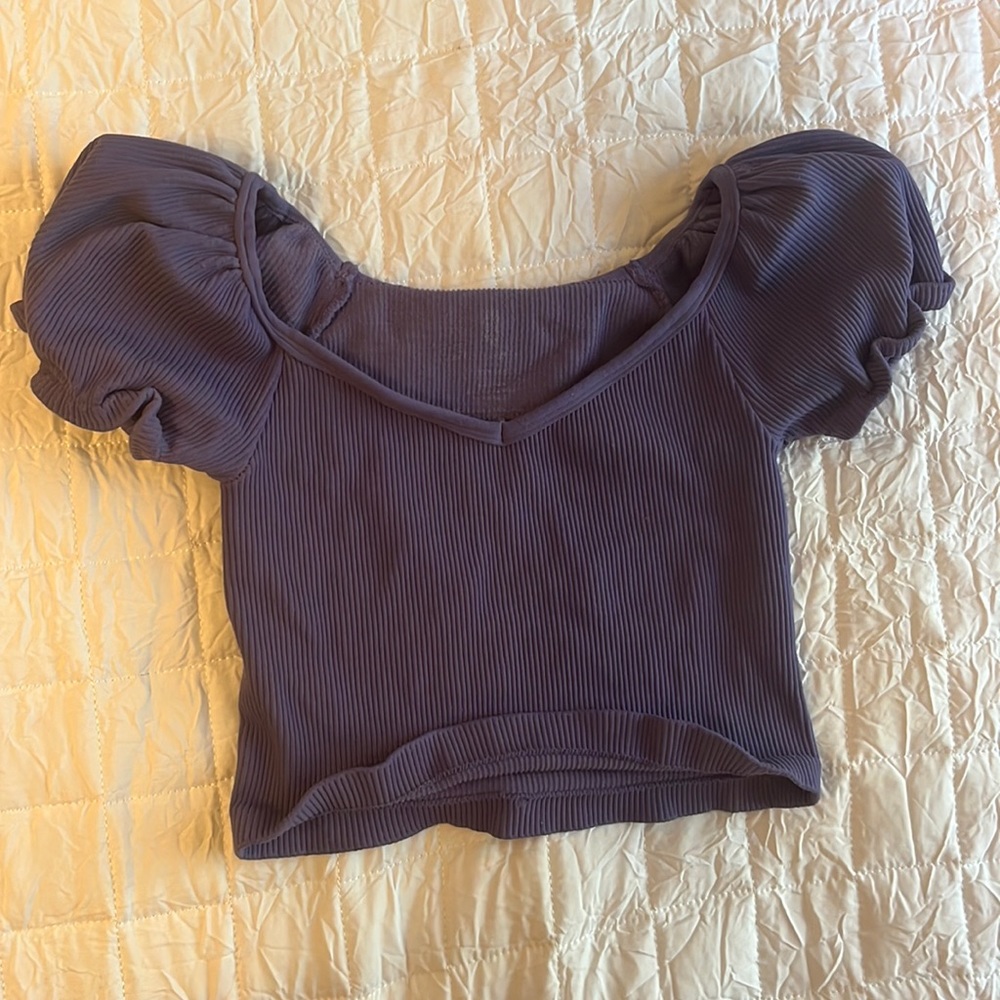 Ribbed puff sleeve purple freepeople crop top